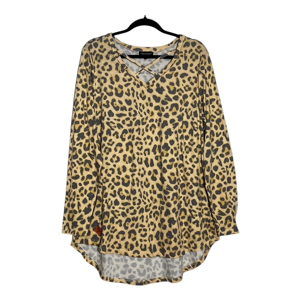 Simply Southern‎ Leopard Print Long Sleeve Tunic Top Women's XXL Sequins Elbow